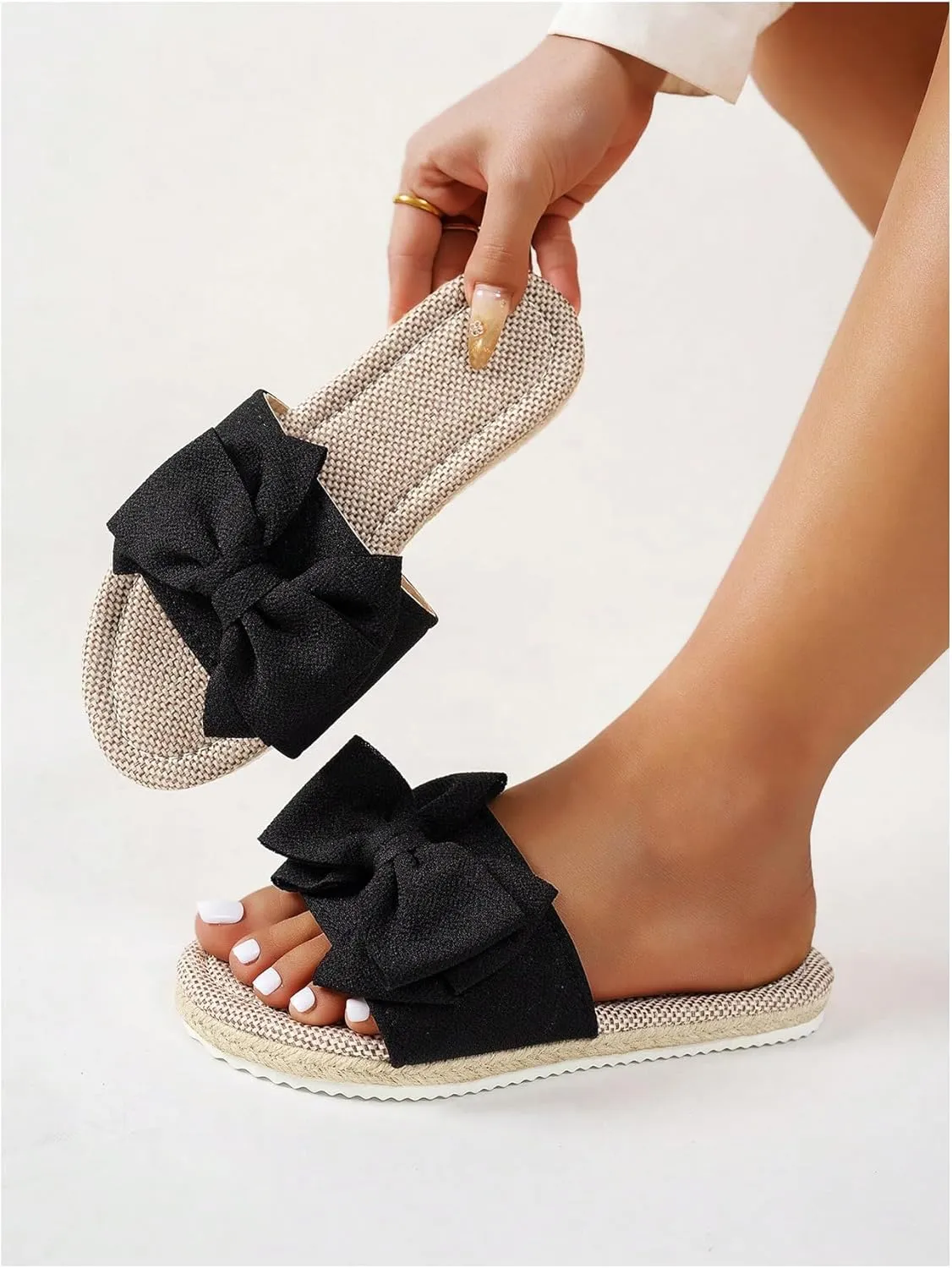 Verdusa Women's 3D Bow PU Leather Flat Sandals Open Toe Slip on Summer Slides Slippers