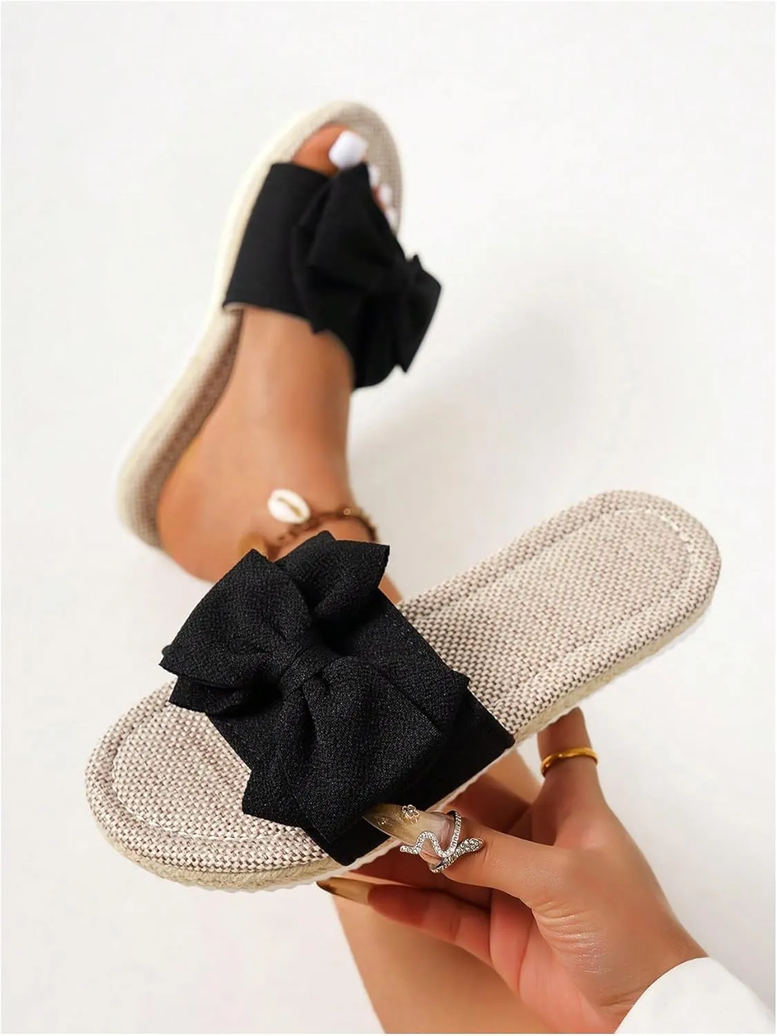 Verdusa Women's 3D Bow PU Leather Flat Sandals Open Toe Slip on Summer Slides Slippers