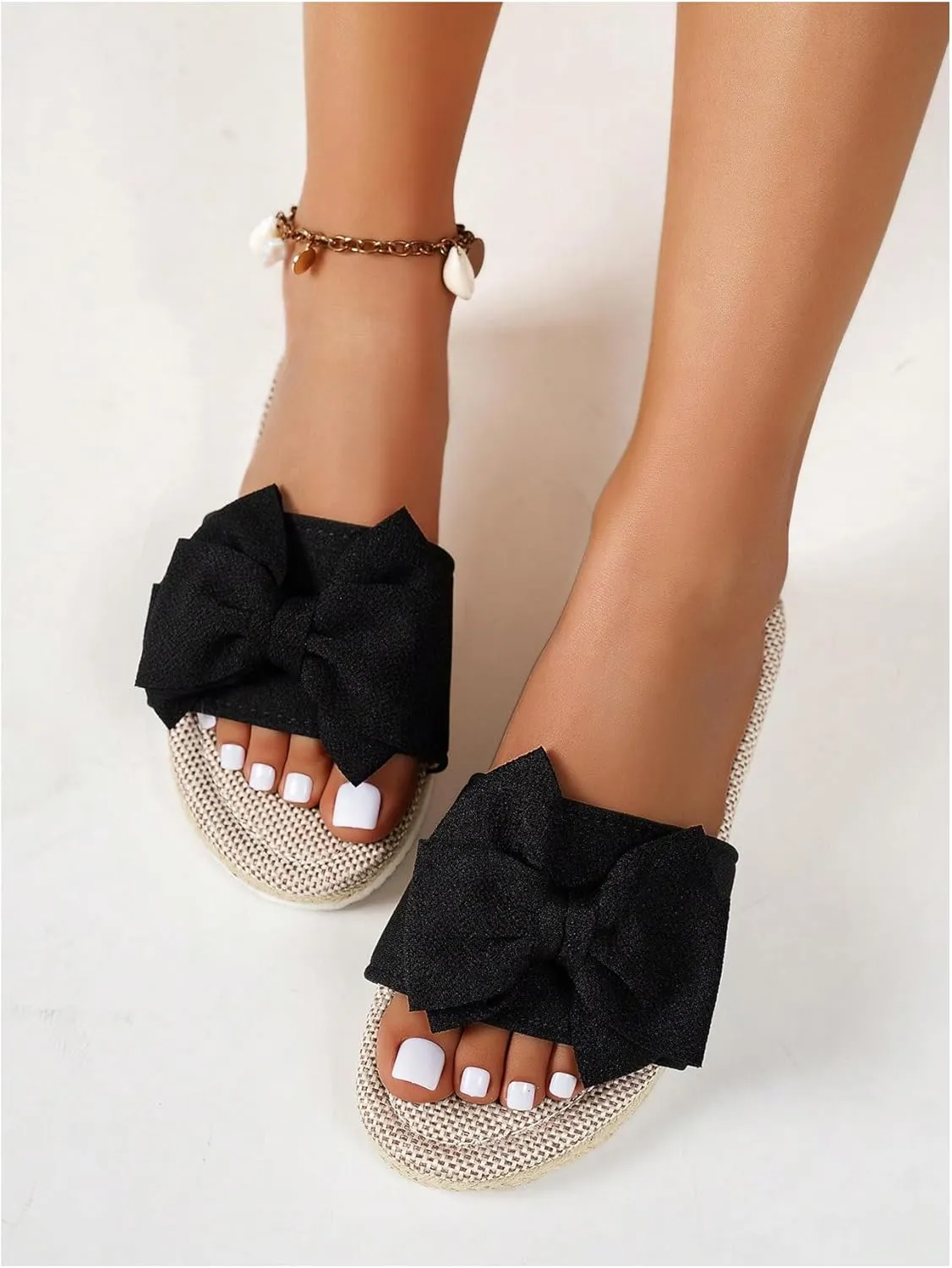 Verdusa Women's 3D Bow PU Leather Flat Sandals Open Toe Slip on Summer Slides Slippers