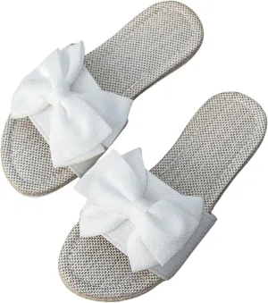 Verdusa Women's 3D Bow PU Leather Flat Sandals Open Toe Slip on Summer Slides Slippers