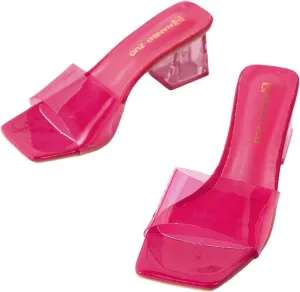 Verdusa Women's Clear Heeled Sandals Square Toe Slip On Chunky Sandal