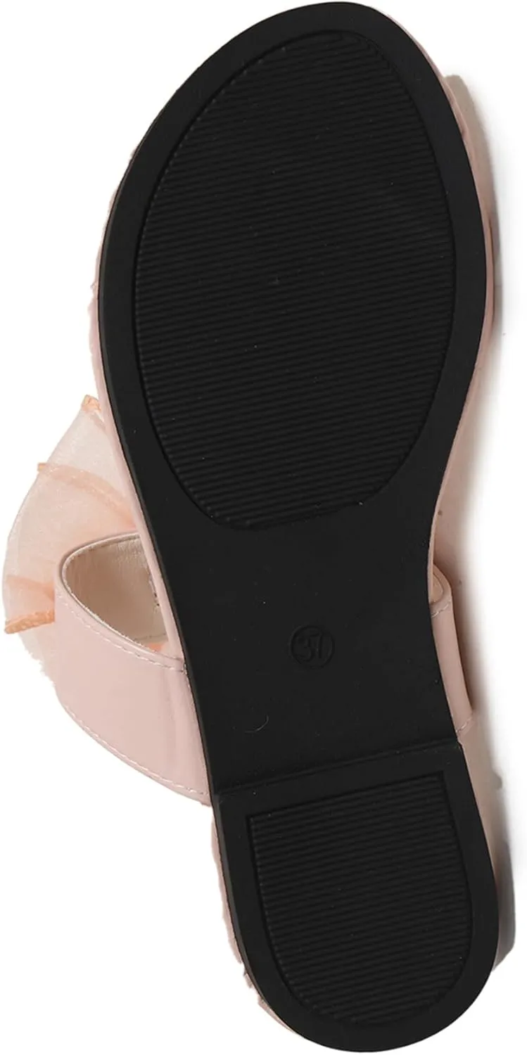 Verdusa Women's Cute Tulle Bow Flat Sandals Clip Toe Flip Flops Slip on Slippers