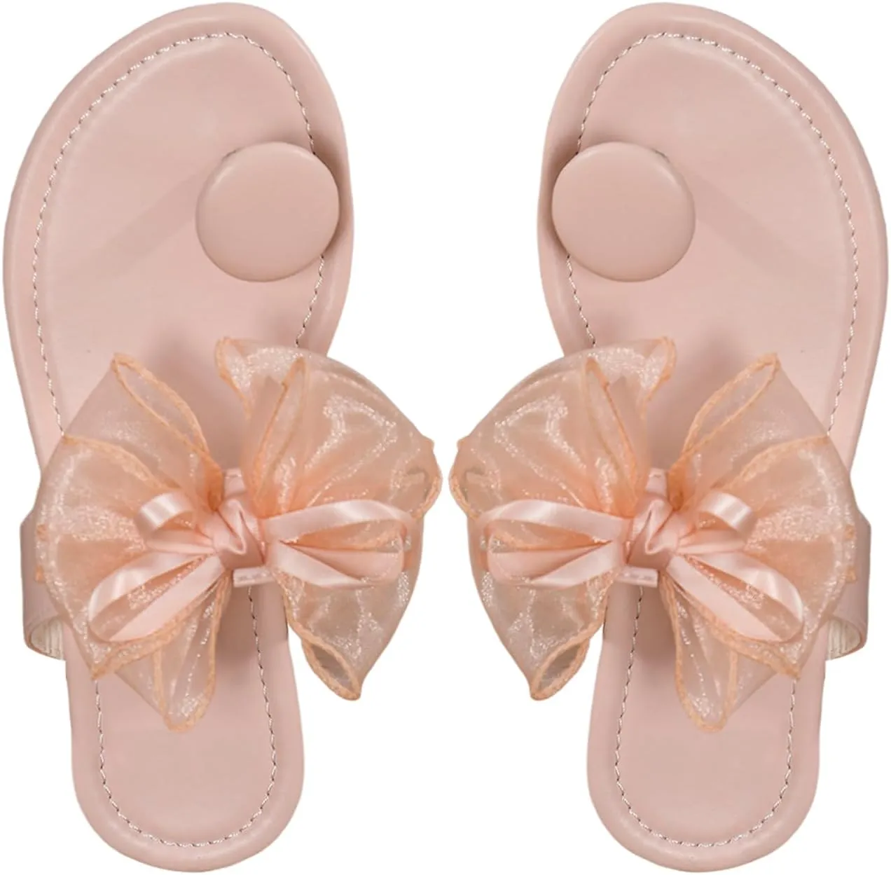 Verdusa Women's Cute Tulle Bow Flat Sandals Clip Toe Flip Flops Slip on Slippers