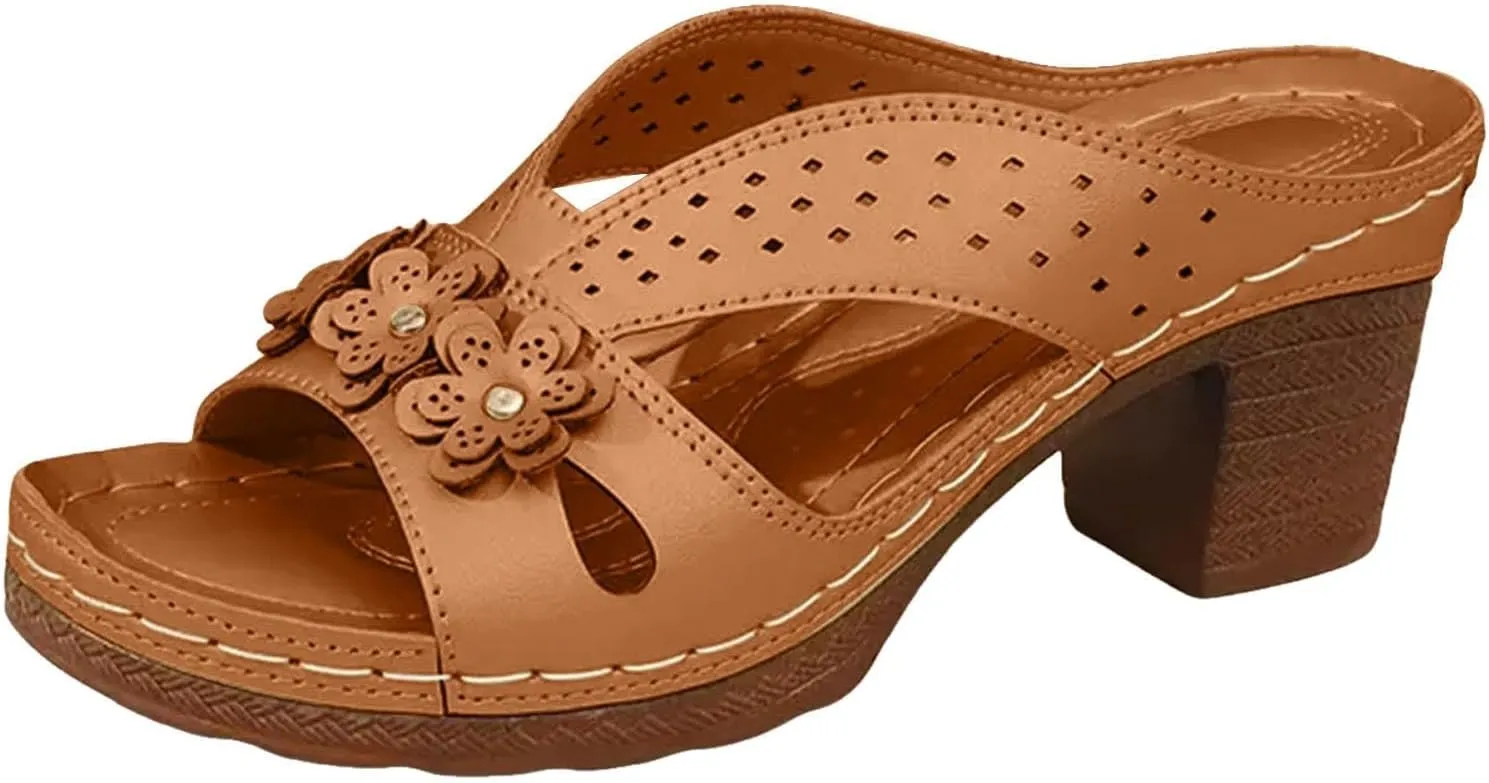 Wedge Sandals for Women Summer Women's Orthopedic Dressy Chunky Heel Sandal Comfortable Dressy Slip-On Open Toe Walking Shoes Casual Slip On Summer Shoes