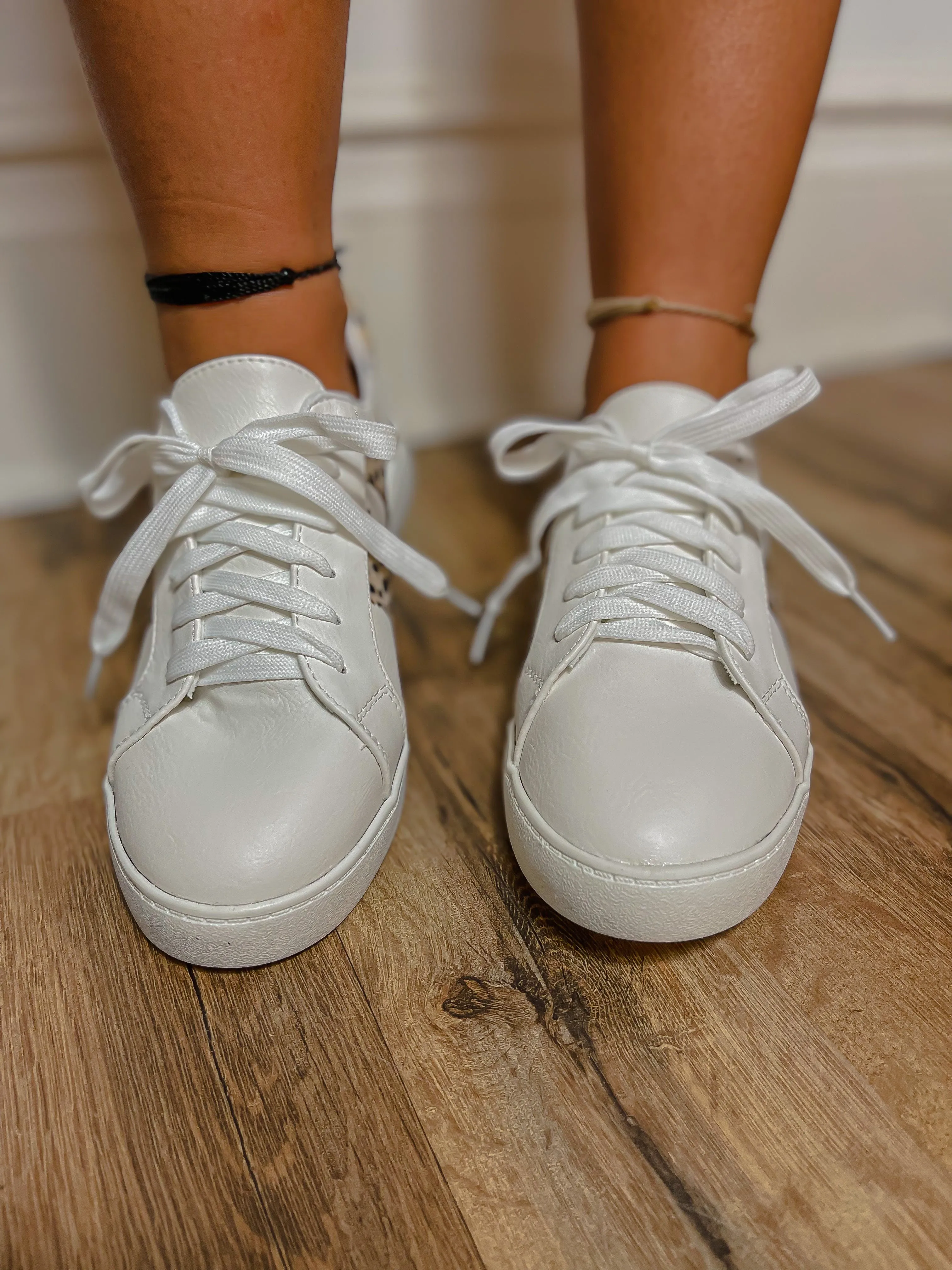 White & Cheetah Stripe Lace Up Sneaker