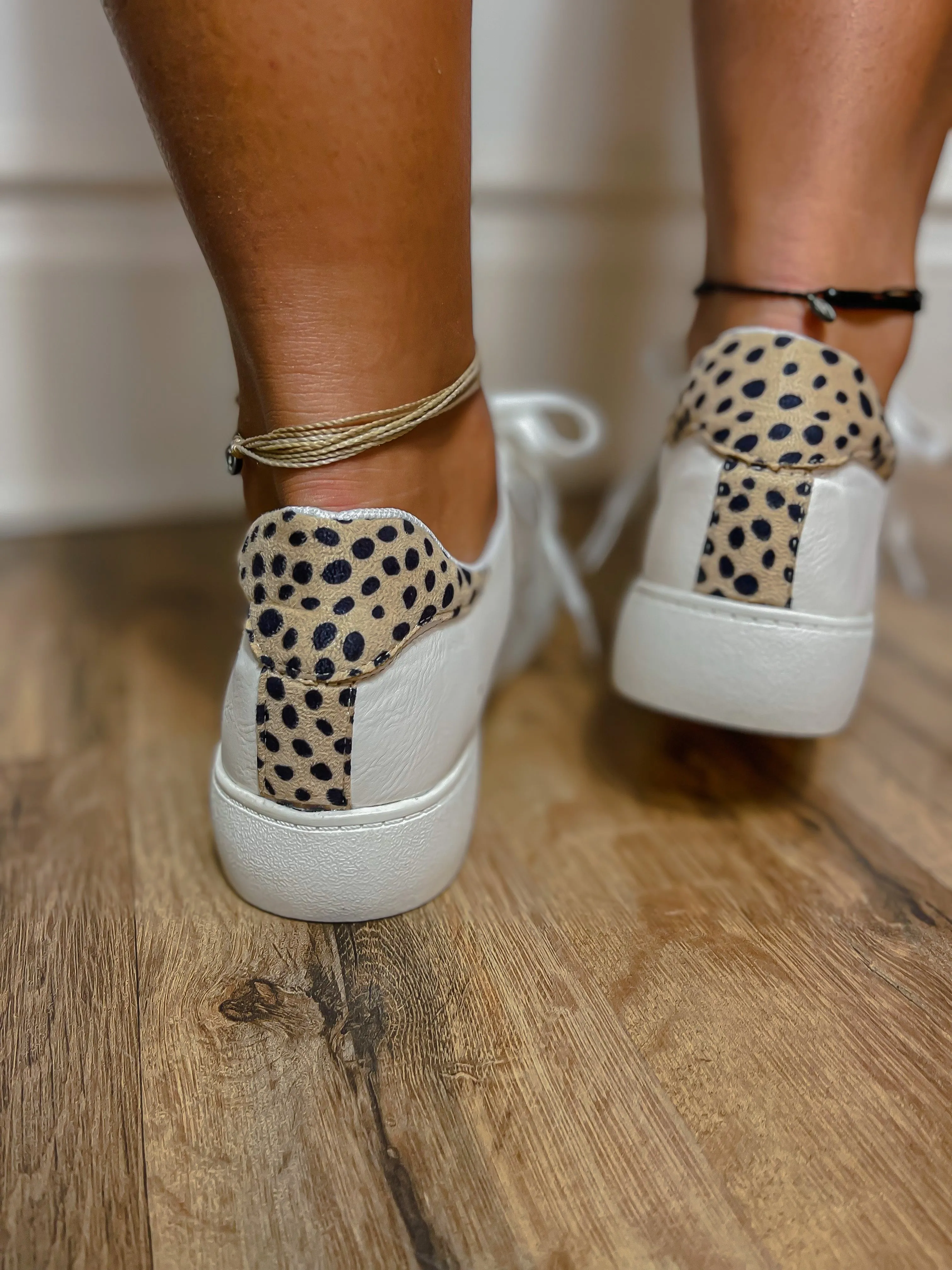 White & Cheetah Stripe Lace Up Sneaker