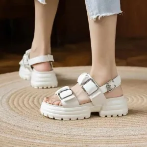 White Chunky Platform Heel Sandal