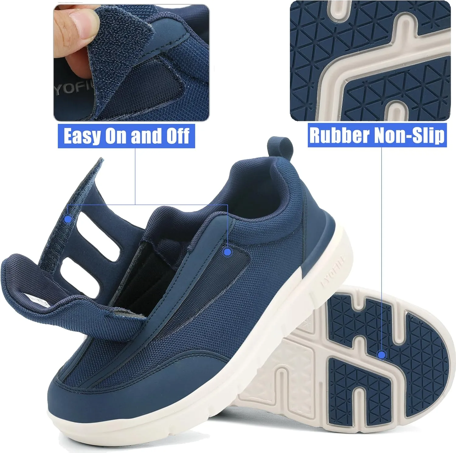 Wide Toe Box Walking Shoes Men Lace-Free Adjustable Extra Wide Width Sneaker Slip on Loafers Diabetic Shoes with Arch Support for Swollen Feet Pain Relief