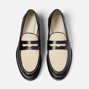 Wilde Black   White Rattan Penny Loafer - Men's