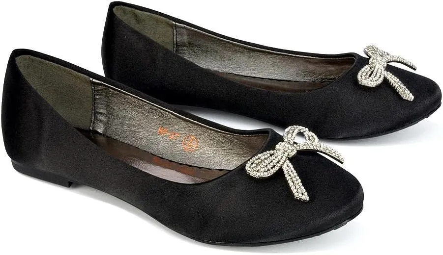Women Flat Bridal Satin Slip On Ballerina Pumps Ladies Bow Bridesmaid Shoes Size 3-8