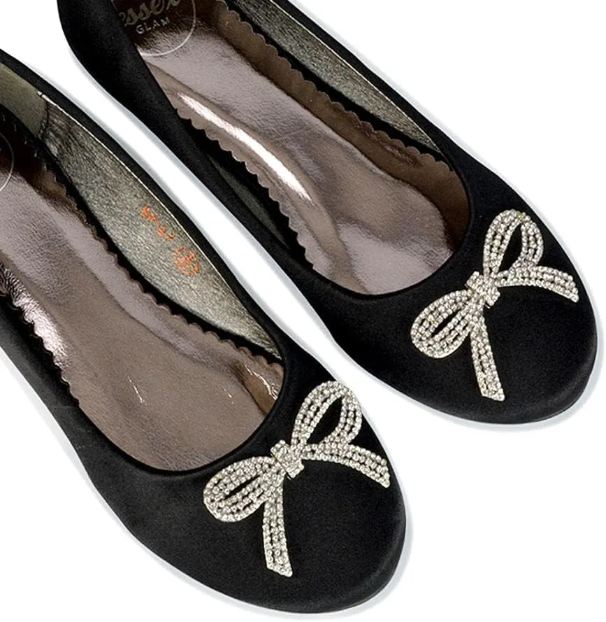 Women Flat Bridal Satin Slip On Ballerina Pumps Ladies Bow Bridesmaid Shoes Size 3-8