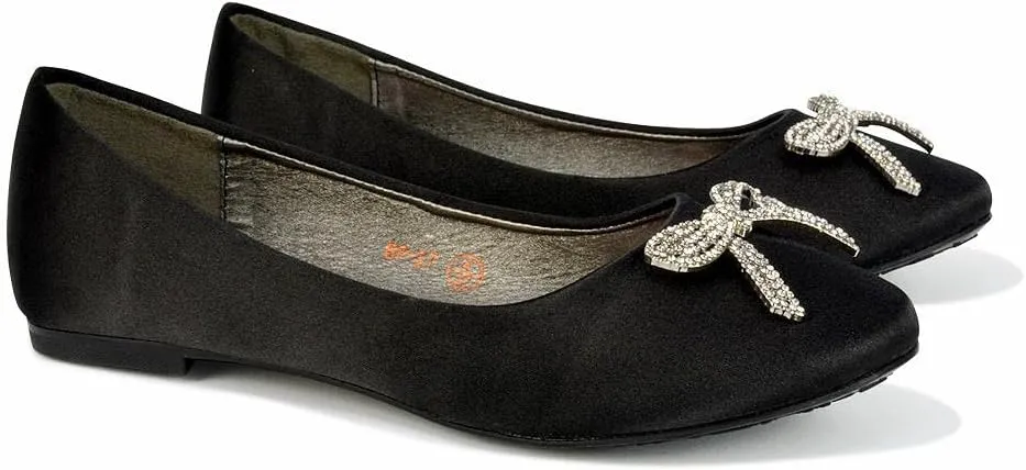 Women Flat Bridal Satin Slip On Ballerina Pumps Ladies Bow Bridesmaid Shoes Size 3-8