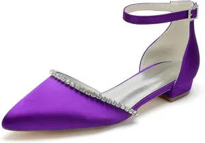 Women Pointed Toe Wedding Pumps Beaded Satin Flats Prom Evening Dress Flat Shoes