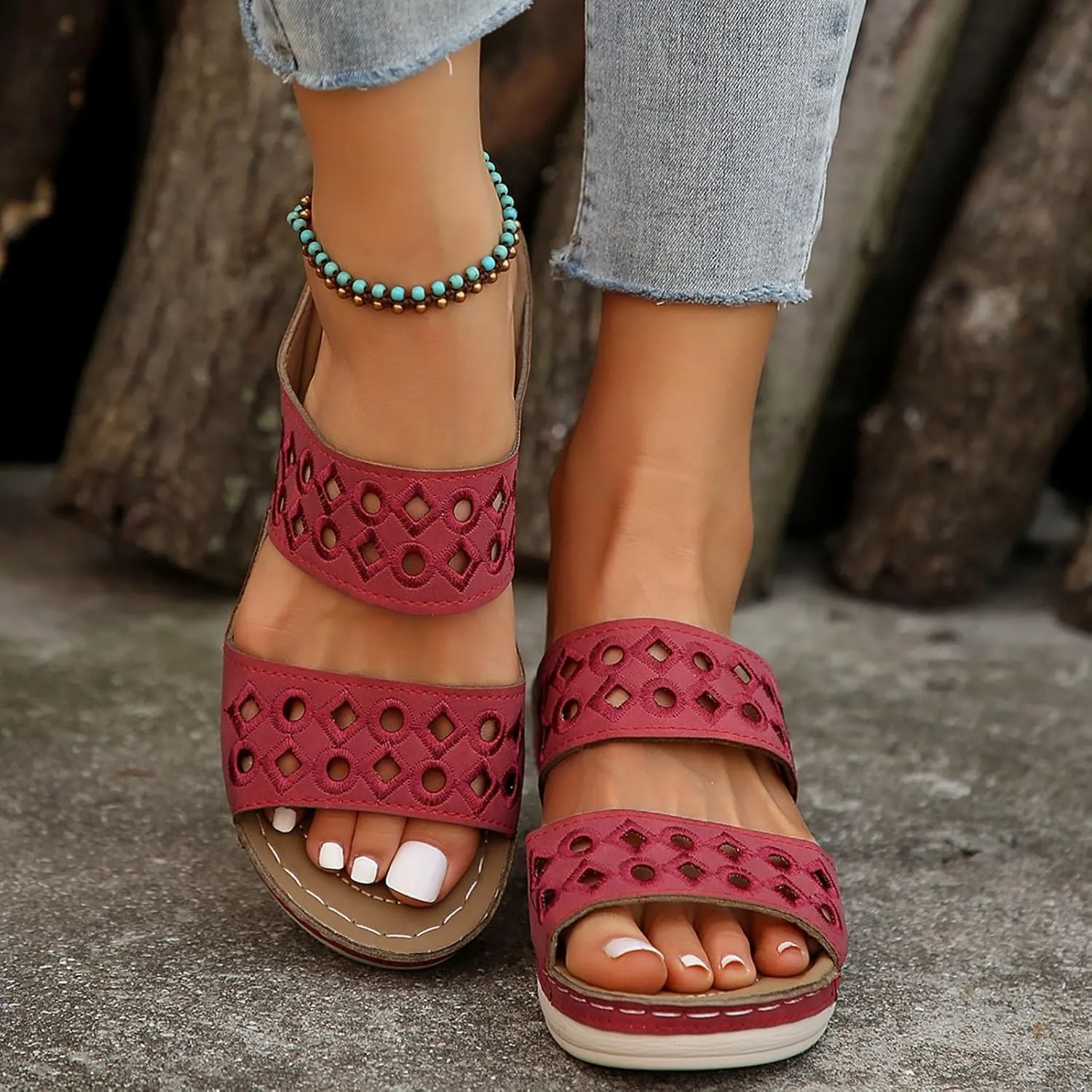 Women Shoes Comfortable Soft Sole Sandals Fashionable One Foot Wear Hollow Strap Beach Adjustable Width Sandals Women