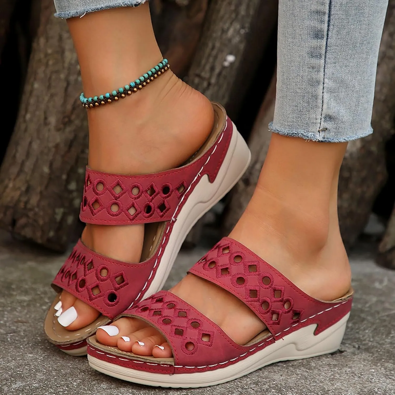 Women Shoes Comfortable Soft Sole Sandals Fashionable One Foot Wear Hollow Strap Beach Adjustable Width Sandals Women