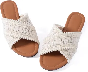 Women Slides Sandals Braided Summer Bohemian Dressy Vacation Beach Comfy Slip On Flat