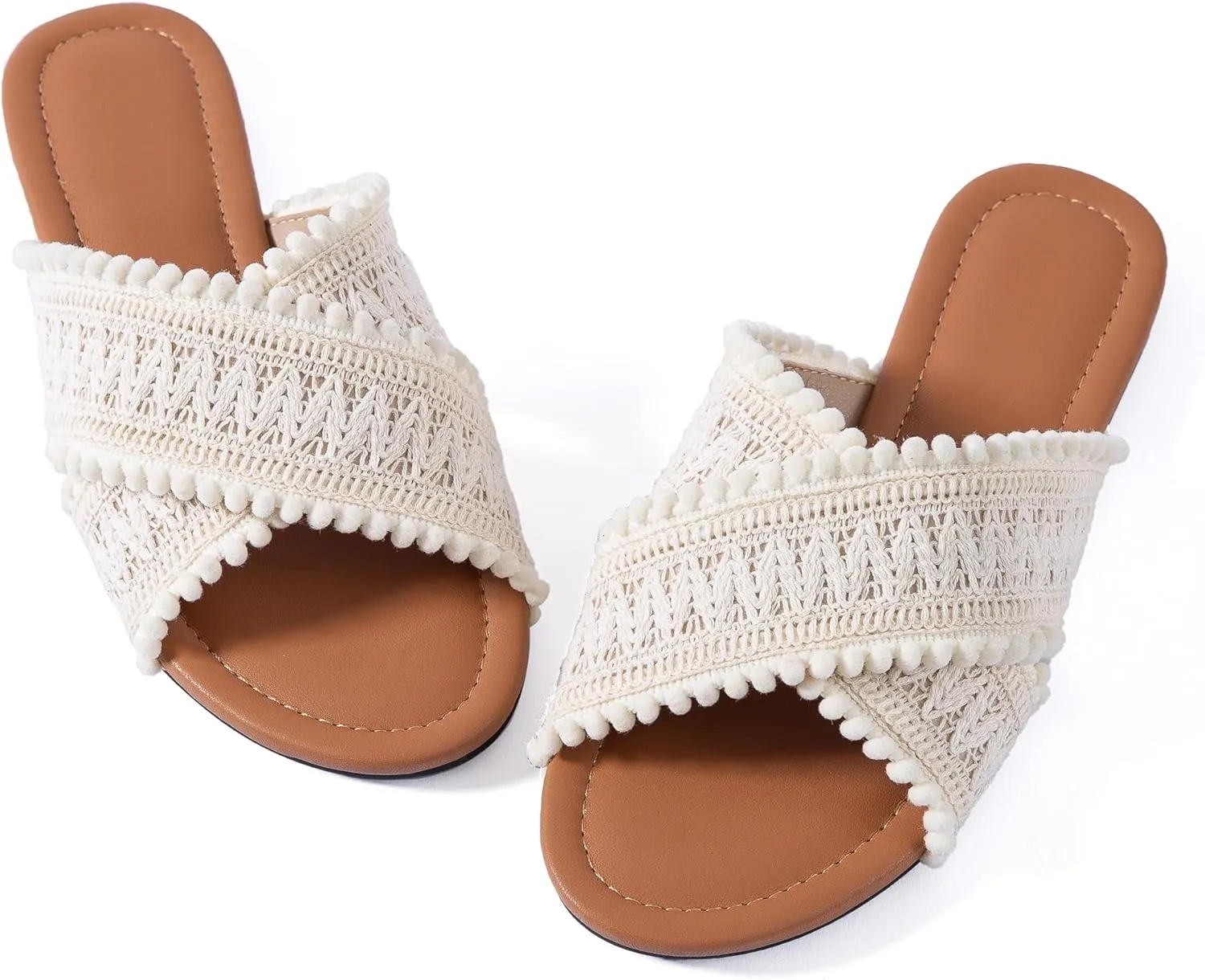 Women Slides Sandals Braided Summer Bohemian Dressy Vacation Beach Comfy Slip On Flat