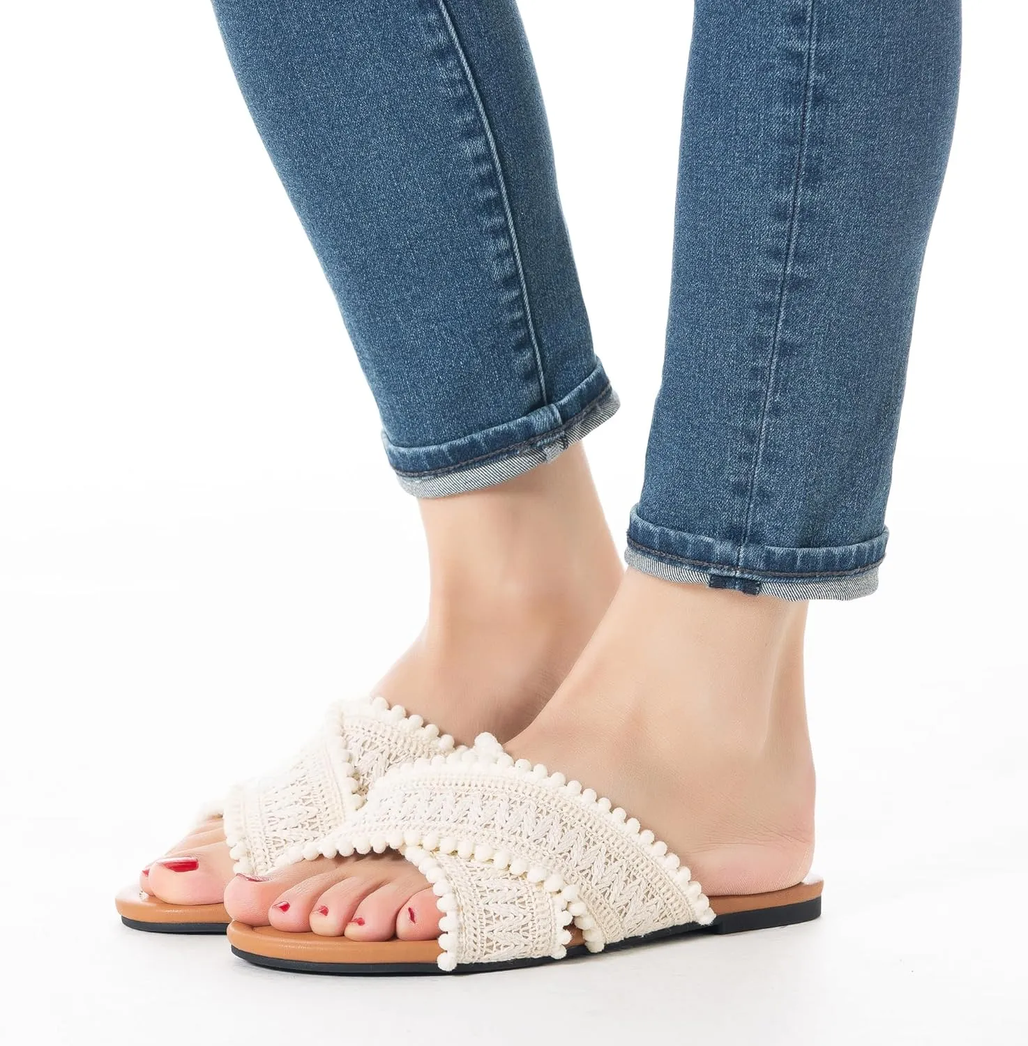 Women Slides Sandals Braided Summer Bohemian Dressy Vacation Beach Comfy Slip On Flat