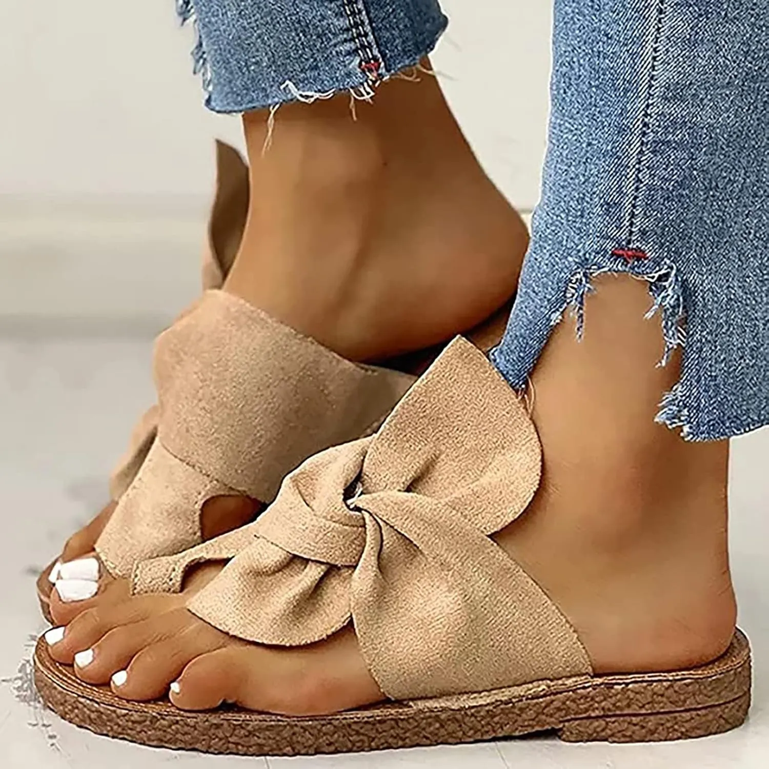 Women's Big Toe Bone Correction Sandals, Summer Bow-knot Flat with Arch Support Non-slip Wear-resistant Beach Travel Slippers, for Women Hallux Valgus Bunion