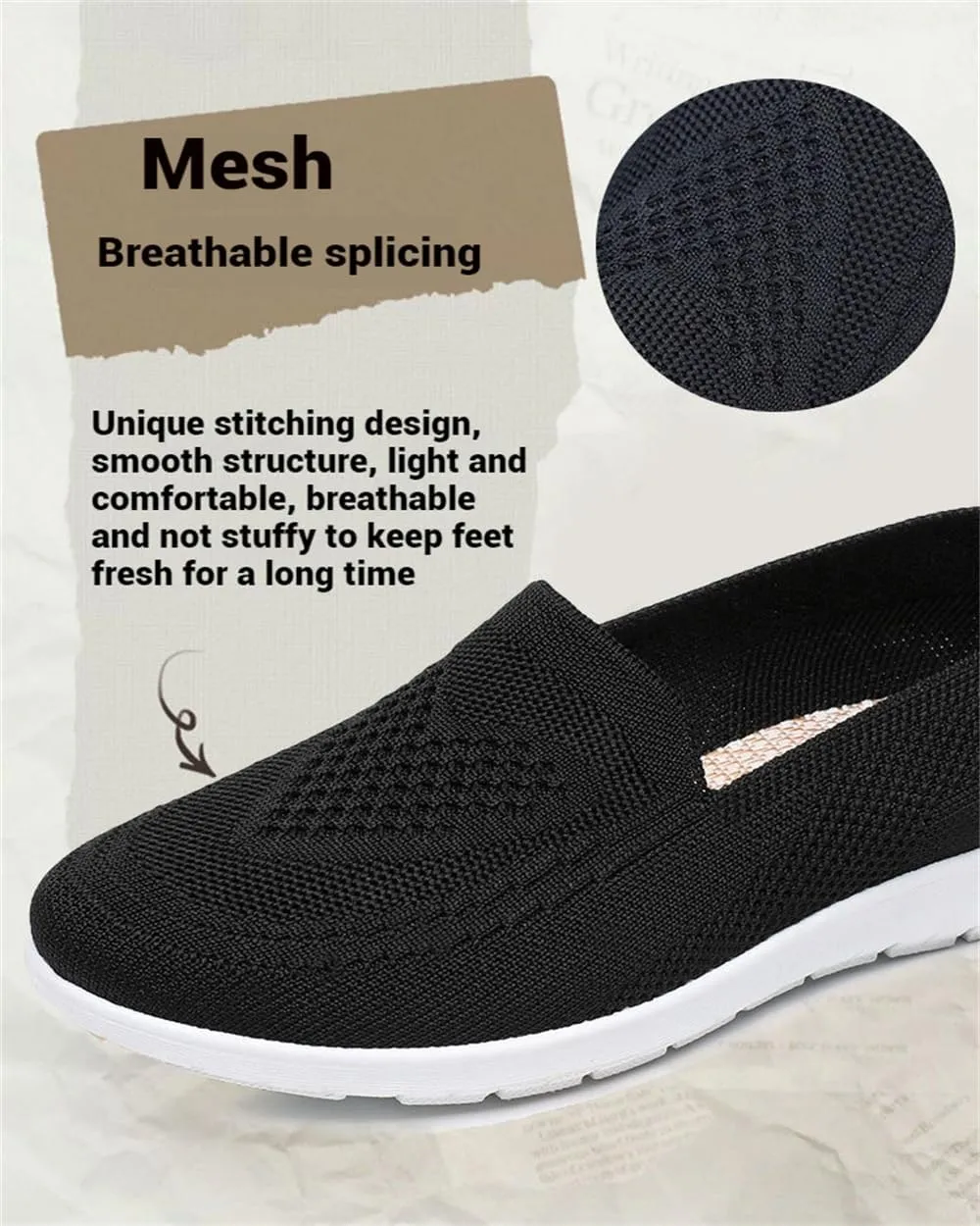 Women's Comfortable Breathable Knitted Sneakers, Low Top Walking Shoes, Non-Slip Shoes，Slip On Orthopedic Sneakers