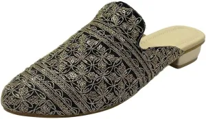 Women's Ethnic Back Open Mules – Handmade Indian Slip-On Juttis | Embroidered Boho Flats | Comfortable Backless Traditional Shoes for Wedding, Office & Everyday Wear