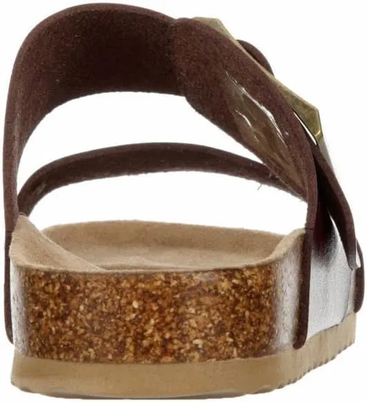 Women's Faux Leather Slip-On Two Strap Cork Bed Sandal