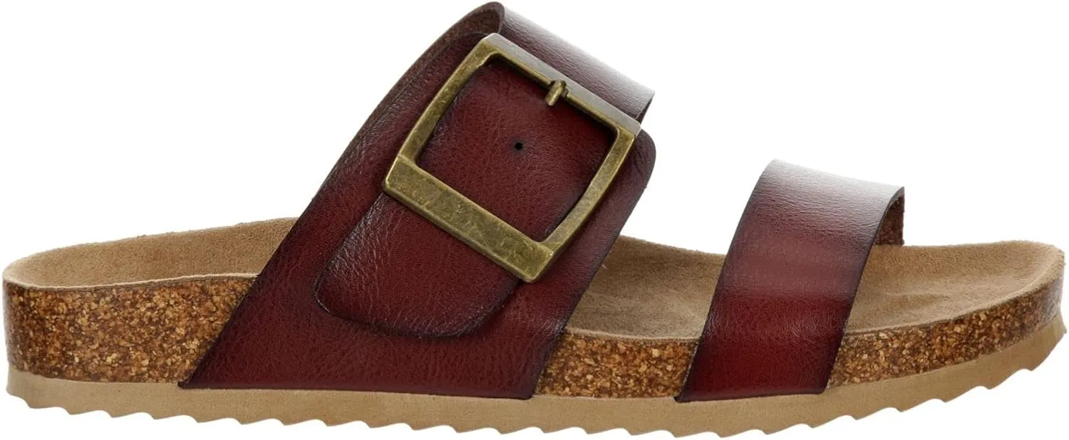 Women's Faux Leather Slip-On Two Strap Cork Bed Sandal