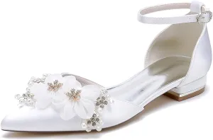 Women's Flat Pumps Heel Applique Pointed Toe Flats Comfort Wedding Shoes for Bride Prom Dress Shoes