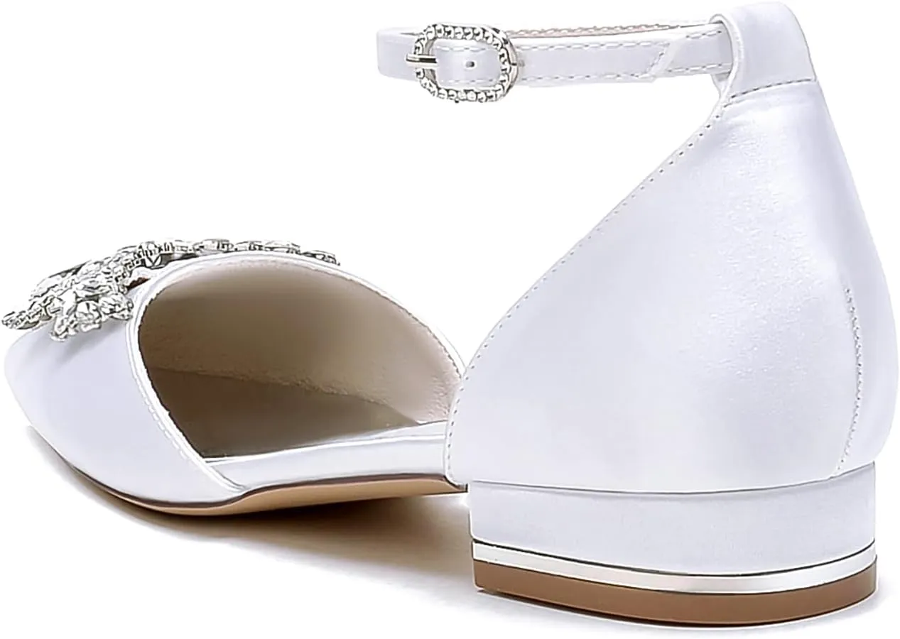 Women's Flat Pumps Heel Applique Pointed Toe Flats Comfort Wedding Shoes for Bride Prom Dress Shoes