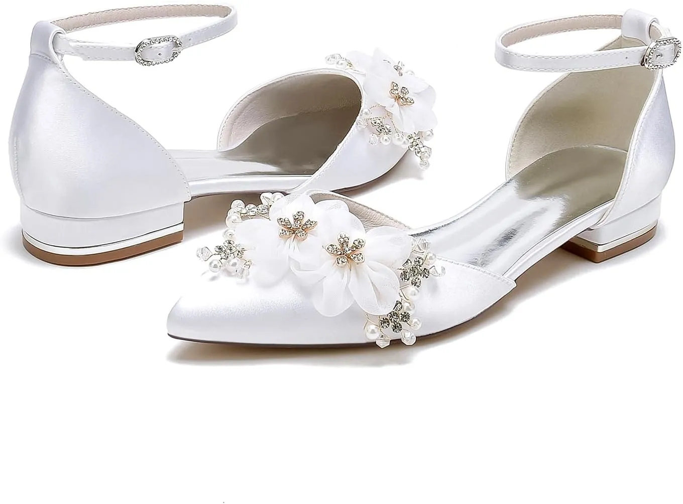 Women's Flat Pumps Heel Applique Pointed Toe Flats Comfort Wedding Shoes for Bride Prom Dress Shoes