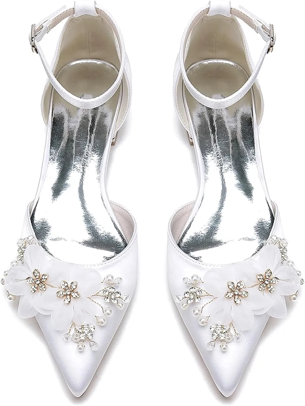 Women's Flat Pumps Heel Applique Pointed Toe Flats Comfort Wedding Shoes for Bride Prom Dress Shoes