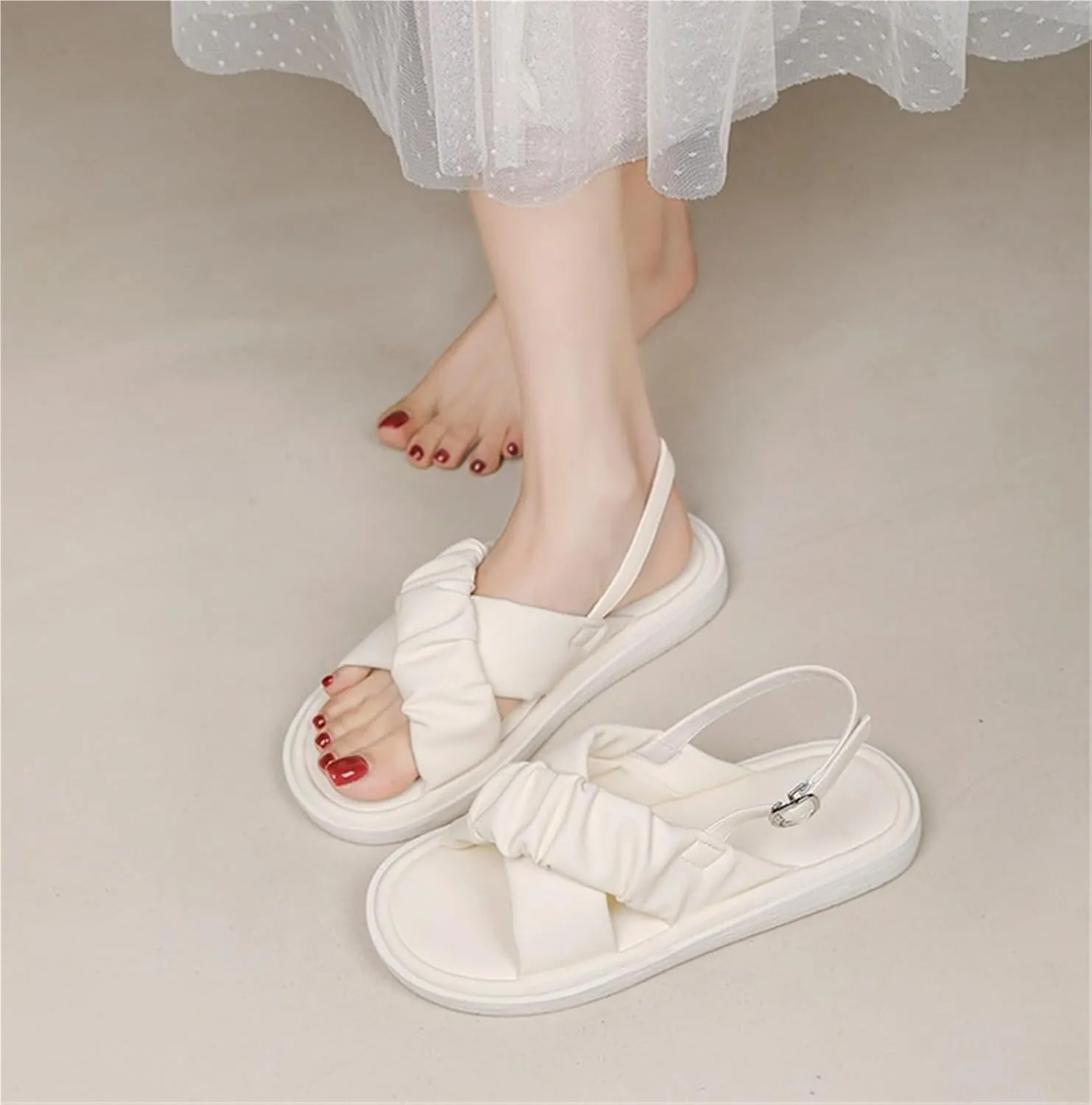 Women's Flat Sandals Open Toe Low Slip On Ankle Strap Casual Flat Sandals For Dressy Forma Daily Work Party Wedding