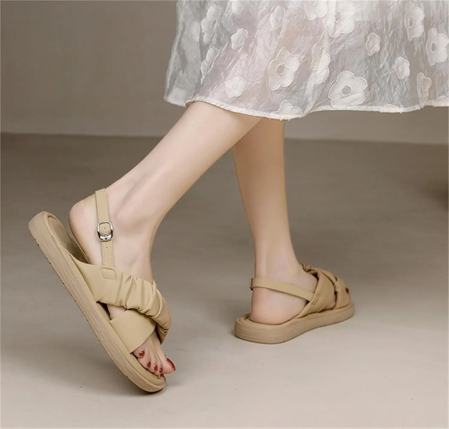 Women's Flat Sandals Open Toe Low Slip On Ankle Strap Casual Flat Sandals For Dressy Forma Daily Work Party Wedding