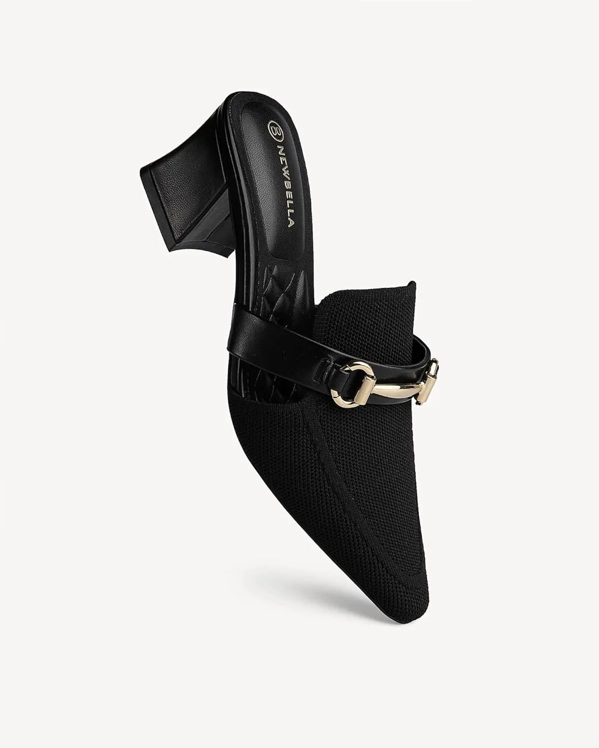 Women's Knit Pointed Toe Chunky Heel Mules, Mousse Fit, Comfortable Slip-On Sandals for Business and Daily Wear