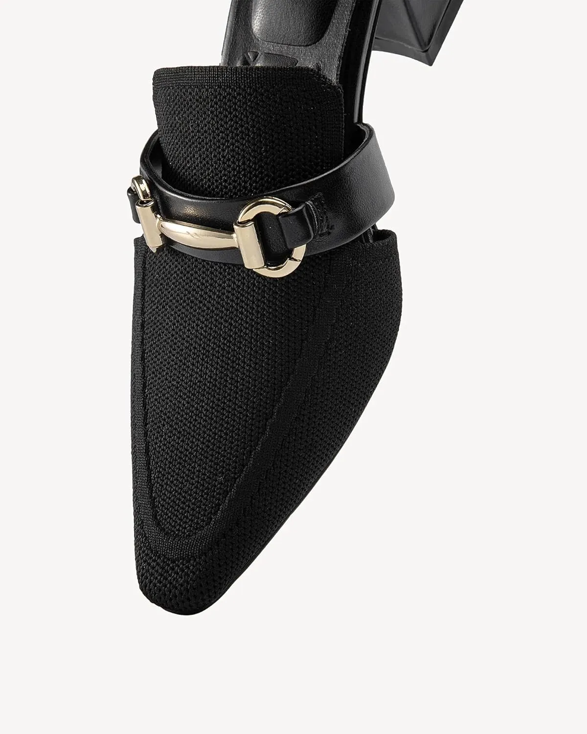 Women's Knit Pointed Toe Chunky Heel Mules, Mousse Fit, Comfortable Slip-On Sandals for Business and Daily Wear