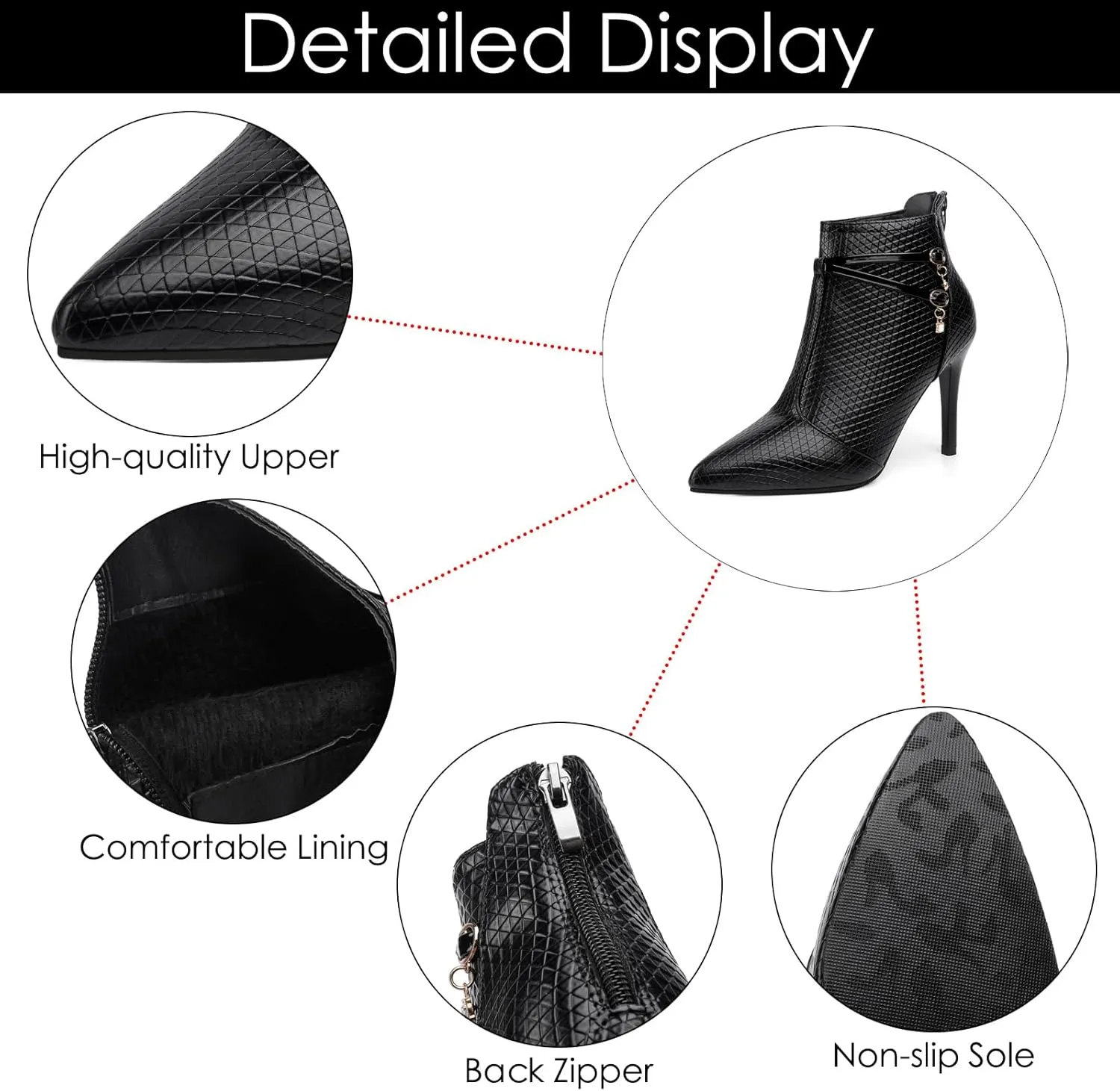 Women's Leather Fall Winter Fashion Stiletto High Heel Ankle Boots Sexy Pointed Toe Comfortable Back Zipper High Heel Dress Short Booties for Daily Office Work Party