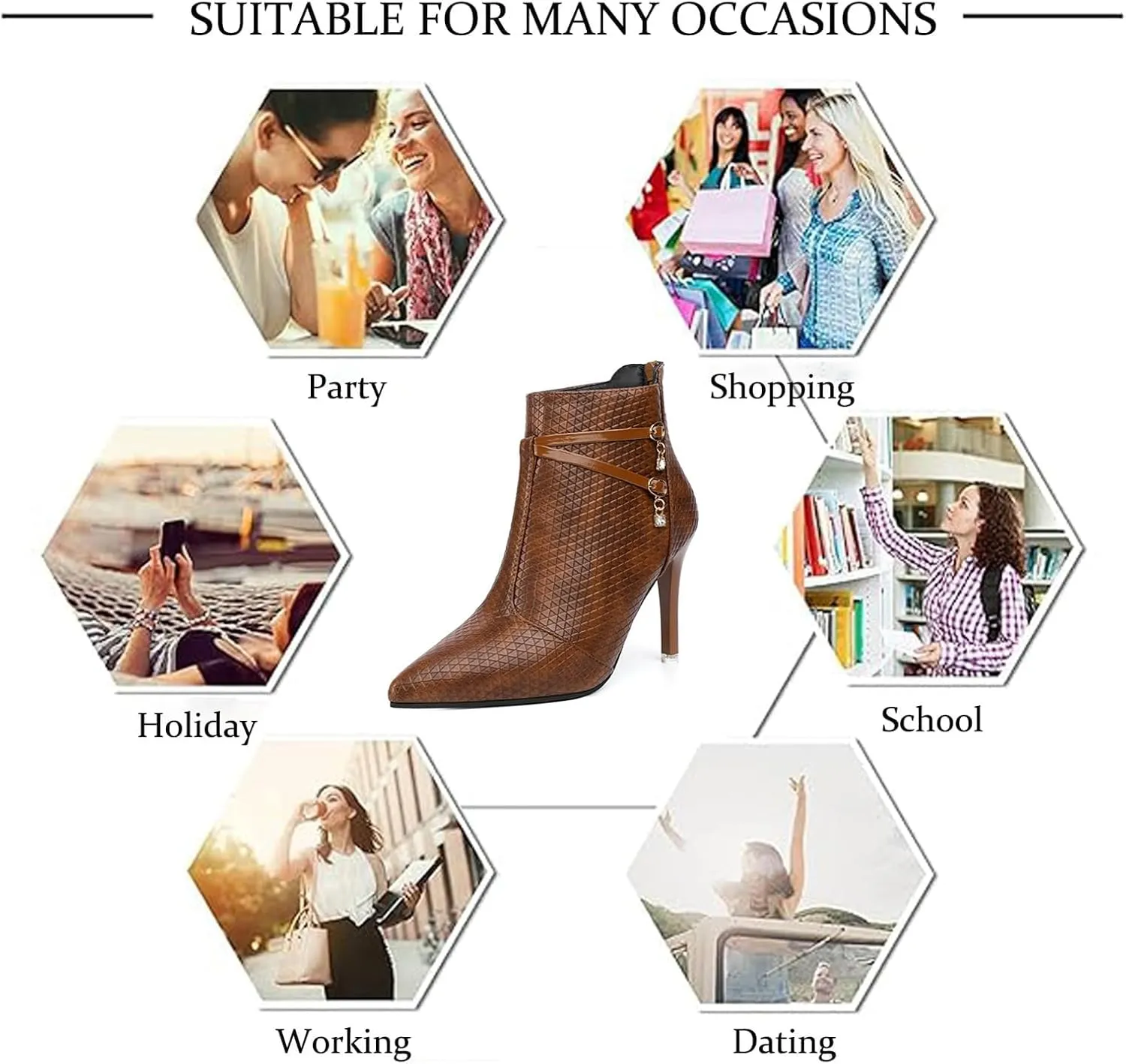 Women's Leather Fall Winter Fashion Stiletto High Heel Ankle Boots Sexy Pointed Toe Comfortable Back Zipper High Heel Dress Short Booties for Daily Office Work Party