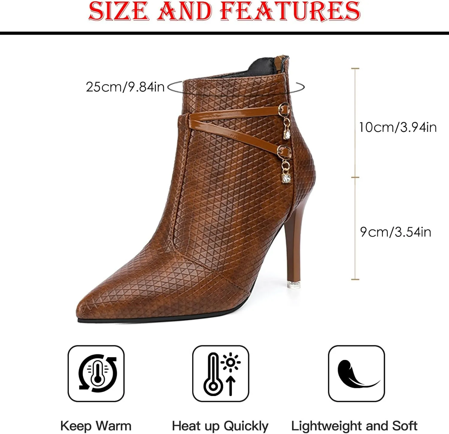 Women's Leather Fall Winter Fashion Stiletto High Heel Ankle Boots Sexy Pointed Toe Comfortable Back Zipper High Heel Dress Short Booties for Daily Office Work Party