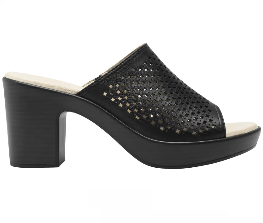 Women´s Leather Heel Slip-On Sandals 102920 Black
