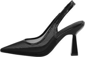 Women's Pointed Toe Mesh Slingback Sandals - Kitten Heel Stylish Elegant Stilettos