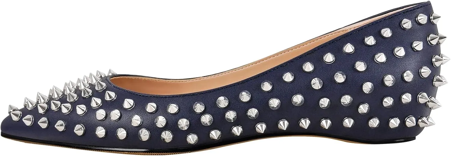 Women's Rivet Pointed Toe Slip on Flats Shoes,Fashion Studded Leather Comfortable Office