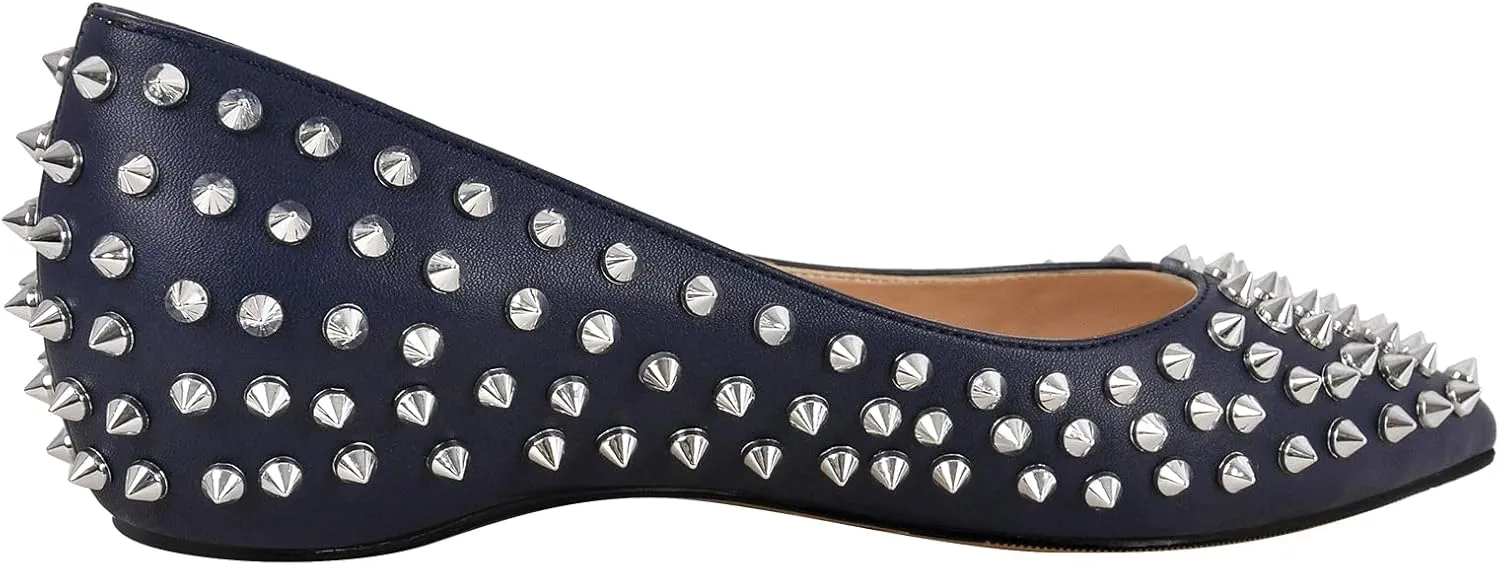 Women's Rivet Pointed Toe Slip on Flats Shoes,Fashion Studded Leather Comfortable Office
