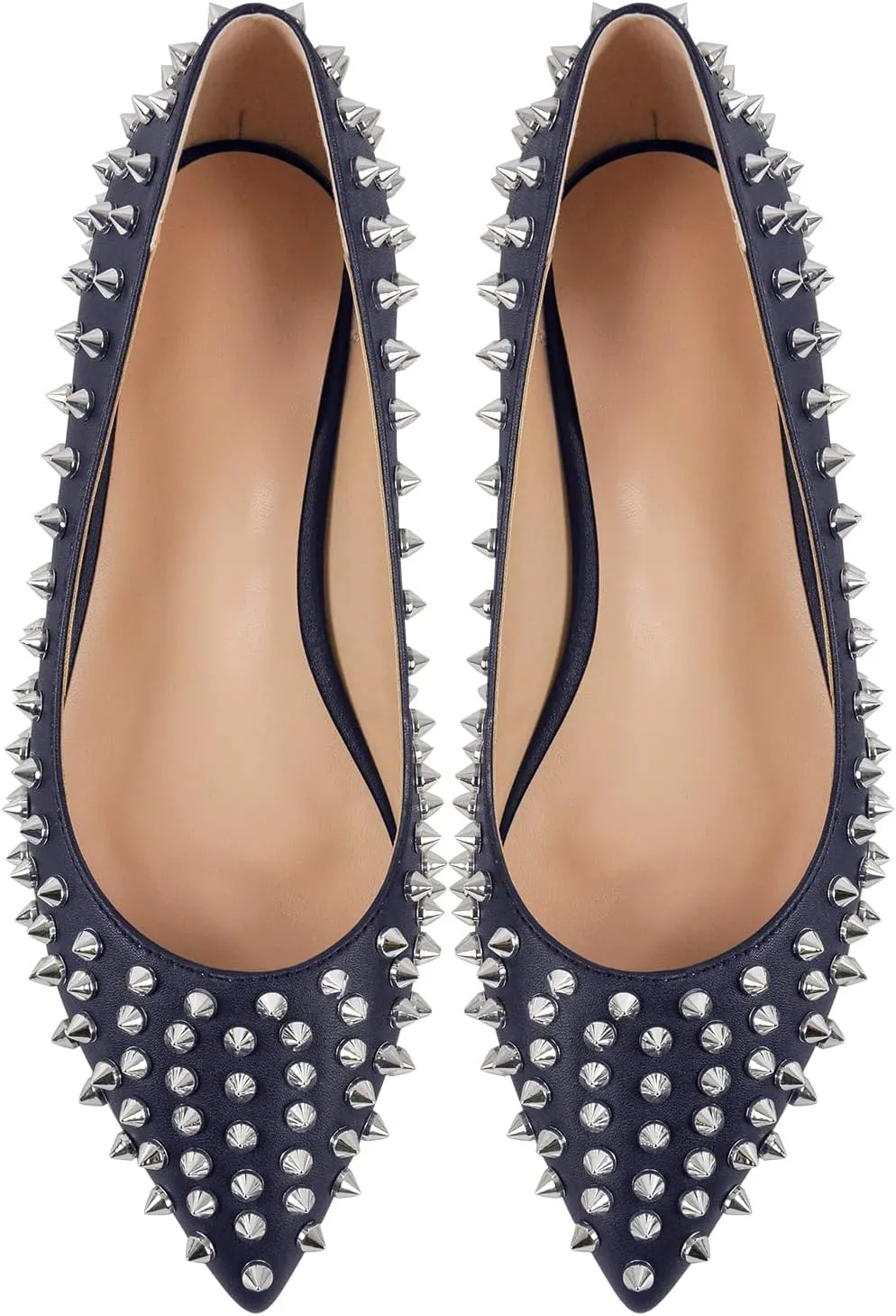 Women's Rivet Pointed Toe Slip on Flats Shoes,Fashion Studded Leather Comfortable Office