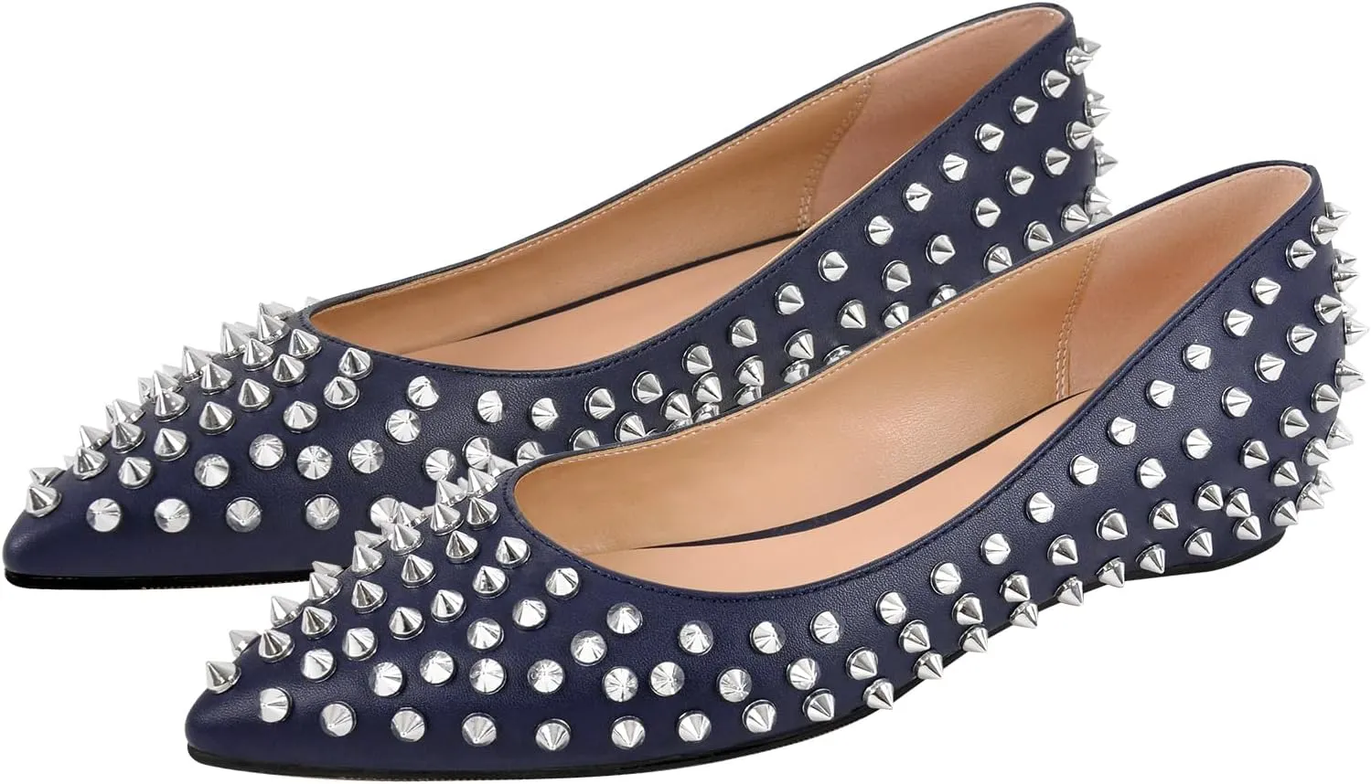Women's Rivet Pointed Toe Slip on Flats Shoes,Fashion Studded Leather Comfortable Office