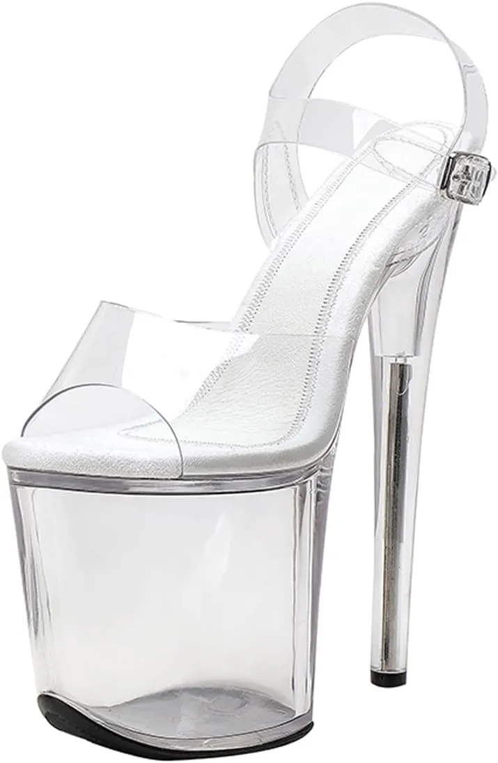 WUXIN H&P Women Stripper Heels Pole Dance Sandal 20CM 8 Inch Platform Fashion Stiletto Clear TPU 8 Inch Ankle-Strap Exotic Custom High Heel Round Toe Sexy model shoes