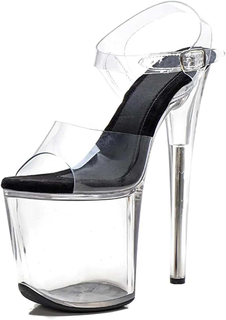 WUXIN H&P Women Stripper Heels Pole Dance Sandal 20CM 8 Inch Platform Fashion Stiletto Clear TPU 8 Inch Ankle-Strap Exotic Custom High Heel Round Toe Sexy model shoes