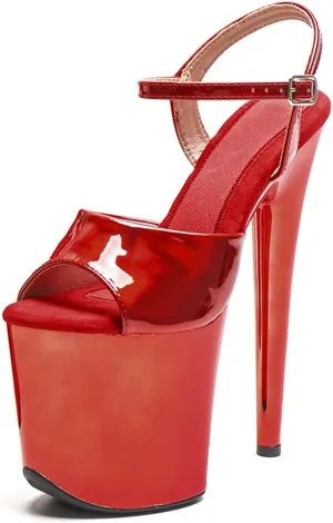 WUXIN H&P Women's Exotic High Heel Sandal 8 Inch Mirror Patent Leather Round Toe Platform Fashion Model Sexy Stiletto Custom Pole Dance Ankle-Strap Dress shoes