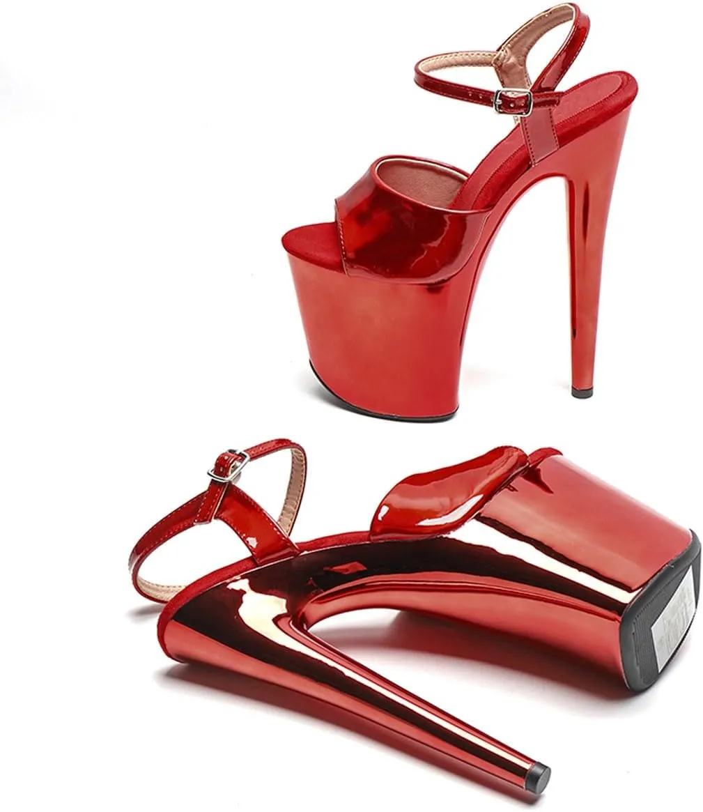 WUXIN H&P Women's Exotic High Heel Sandal 8 Inch Mirror Patent Leather Round Toe Platform Fashion Model Sexy Stiletto Custom Pole Dance Ankle-Strap Dress shoes