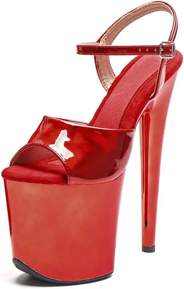WUXIN H&P Women's Exotic High Heel Sandal 8 Inch Mirror Patent Leather Round Toe Platform Fashion Model Sexy Stiletto Custom Pole Dance Ankle-Strap Dress shoes