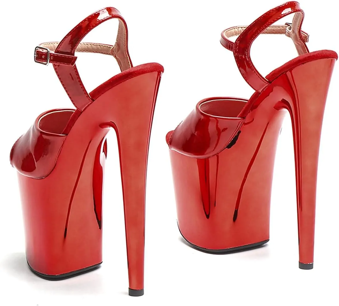 WUXIN H&P Women's Exotic High Heel Sandal 8 Inch Mirror Patent Leather Round Toe Platform Fashion Model Sexy Stiletto Custom Pole Dance Ankle-Strap Dress shoes